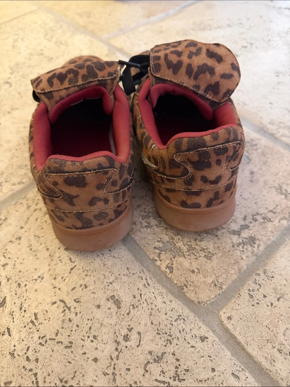Kids Leopard Print Velcro Sneakers in Brown with Red Lining